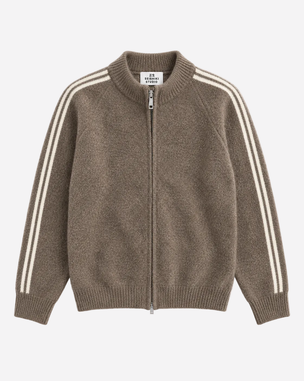 Retro Striped Knit Zip-Up Taupe – SEISHIKI STUDIO