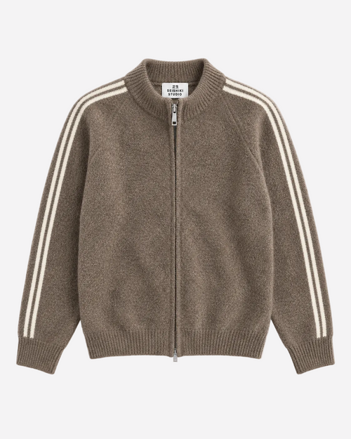 Retro Striped Knit Zip-Up Taupe