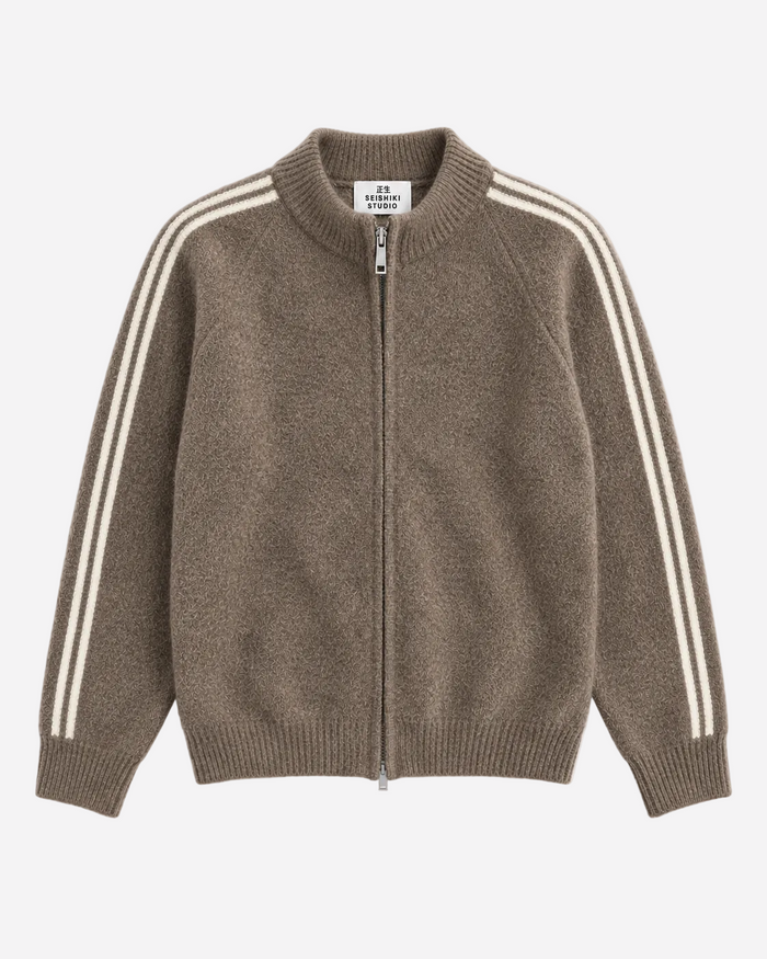 Retro Striped Knit Zip-Up Taupe | SEISHIKI STUDIO