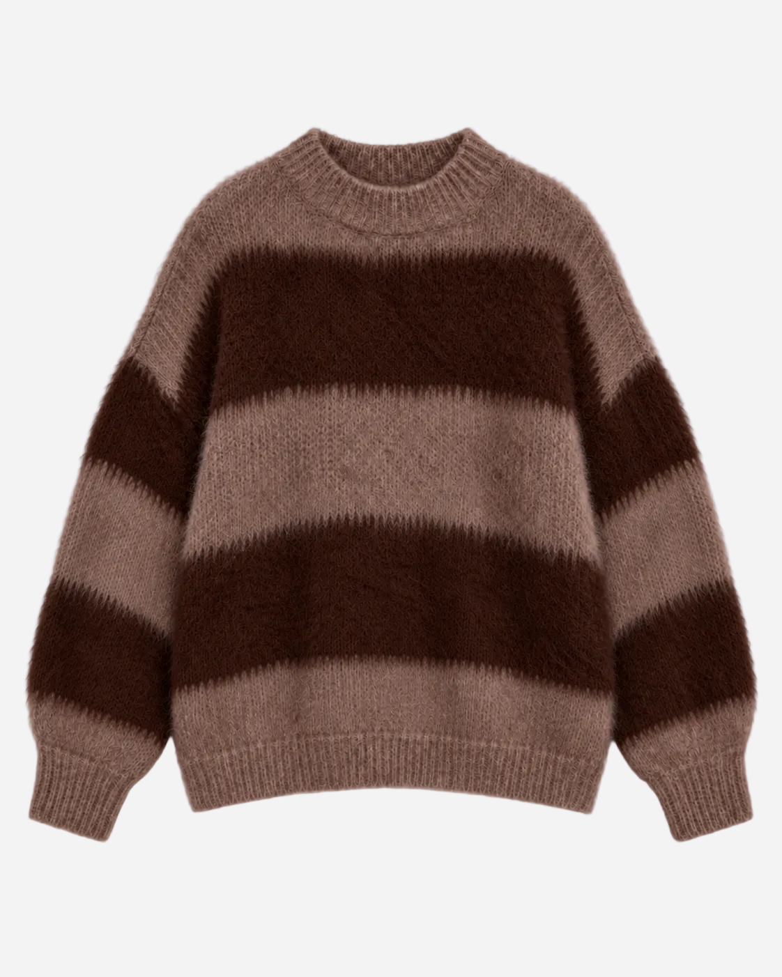 Fluffy Striped Sweater Taupe and Brown | SEISHIKI STUDIO