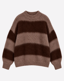 Fluffy Striped Sweater Taupe and Brown | SEISHIKI STUDIO