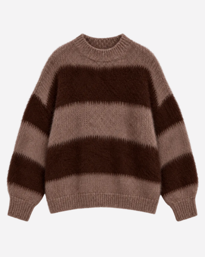 Fluffy Striped Sweater Taupe and Brown | SEISHIKI STUDIO