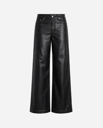 Stretchy Faux Leather Black Wide Leg Jeans – Curvy Fit – Inseam 80cm | SEISHIKI STUDIO
