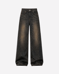 INSEAM 83cm - NON STRETCH - ACID WASH WIDE LEG SPARKLE JEANS  | SEISHIKI STUDIO