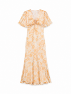 SEISHIKI STUDIO v neck flare sleeve floral midi dress yellow