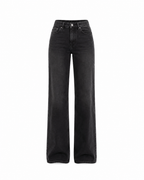 STRETCHY BLACK WIDE LEG JEANS WITH STONE WASH - INSEAM 86CM | SEISHIKI STUDIO