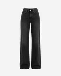 STRETCHY BLACK WIDE LEG JEANS WITH STONE WASH - INSEAM 86CM | SEISHIKI STUDIO