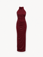 STRETCHY HIGH NECK SPARKLE DRESS BURGUNDY | SEISHIKI STUDIO