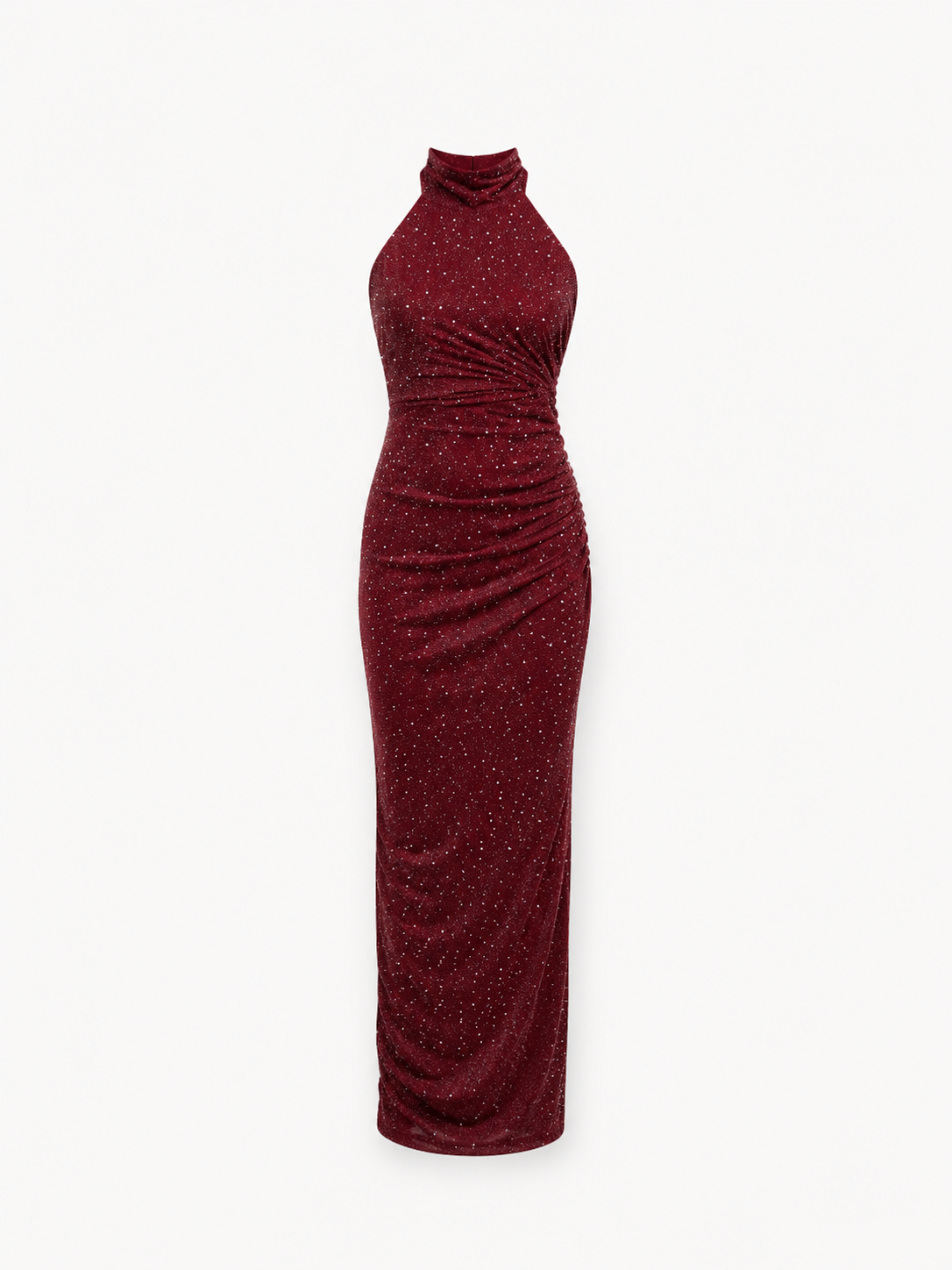 STRETCHY HIGH NECK SPARKLE DRESS BURGUNDY | SEISHIKI STUDIO
