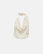 draped high neck polkadot top butter yellow