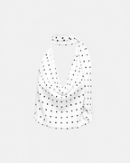 draped high neck polkadot top white | SEISHIKI STUDIO