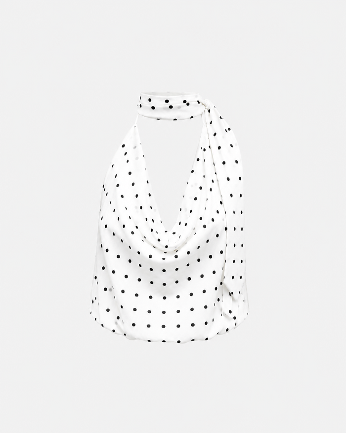 Draped High Neck Polka Dot Top White | SEISHIKI STUDIO