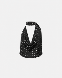 draped high neck polkadot top black | SEISHIKI STUDIO