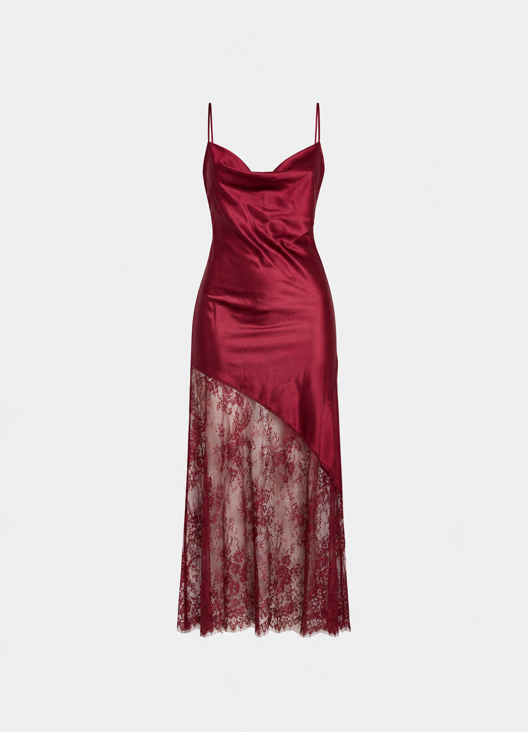ASYMMETRIC DRAPED LACE DRESS RED | SEISHIKI STUDIO