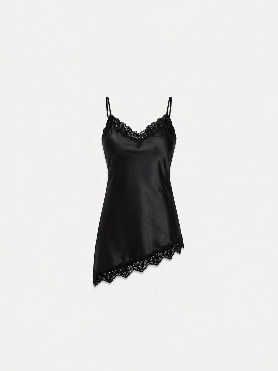 silky lace slanted top black | SEISHIKI STUDIO