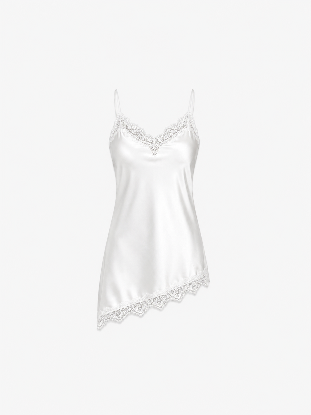 silky lace slanted top white