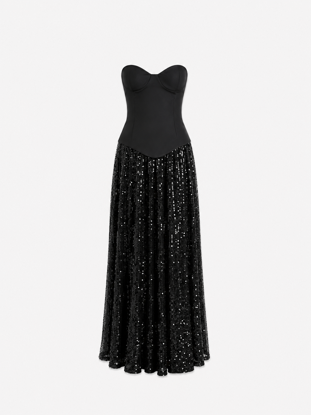 CORSET BODICE SEQUIN DRESS BLACK