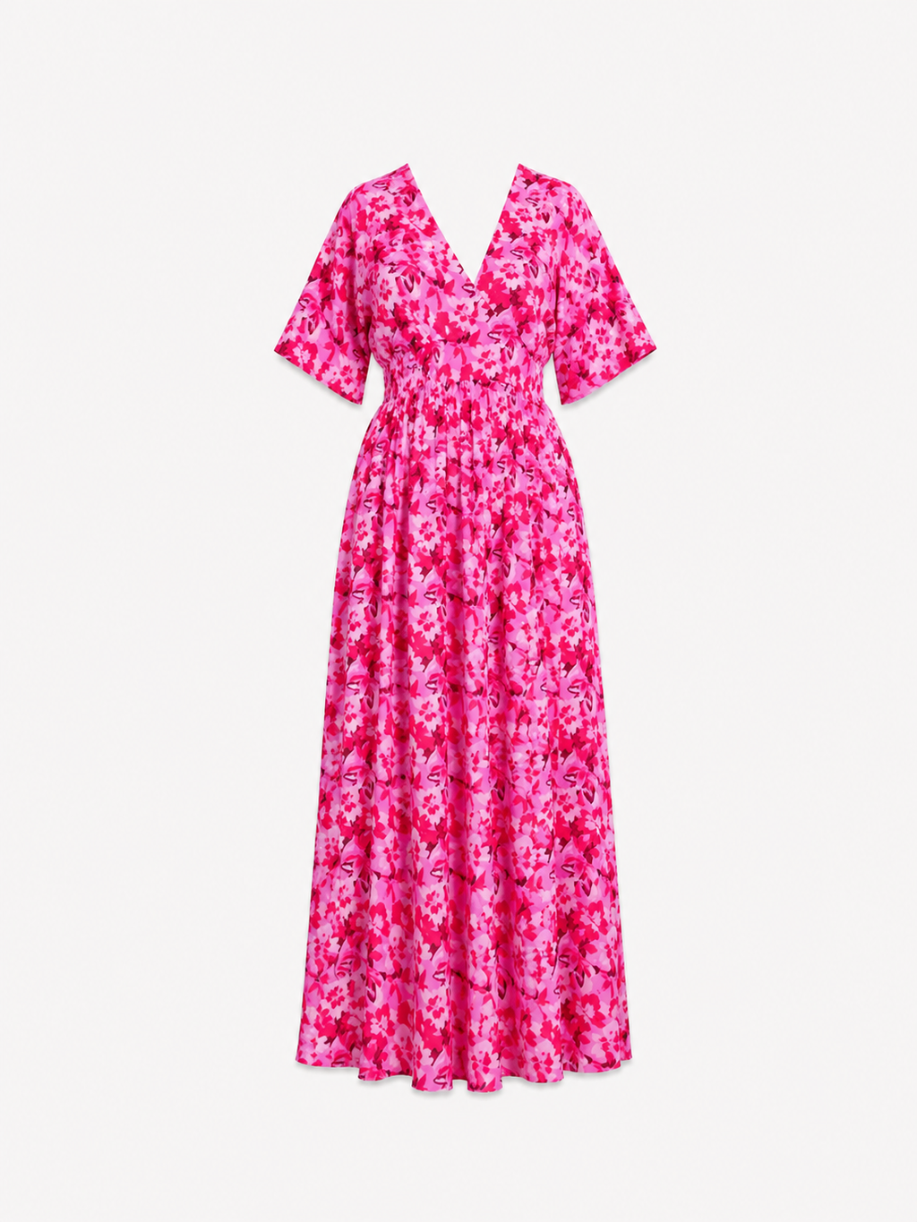 Fuchsia Floral Maxi Dress with Flutter Sleeves | SEISHIKI STUDIO
