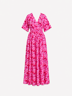 Fuchsia Floral Maxi Dress with Flutter Sleeves | SEISHIKI STUDIO