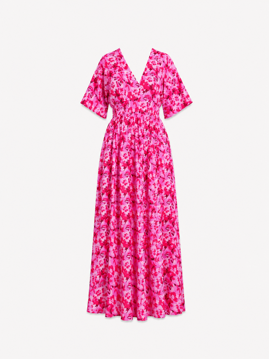Fuchsia Floral Maxi Dress with Flutter Sleeves | SEISHIKI STUDIO