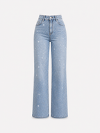 SUPER SPARKLY STRETCHY MEDIUM WASH High Waist Wide Leg JEANS - INSEAM 80CM | SEISHIKI STUDIO