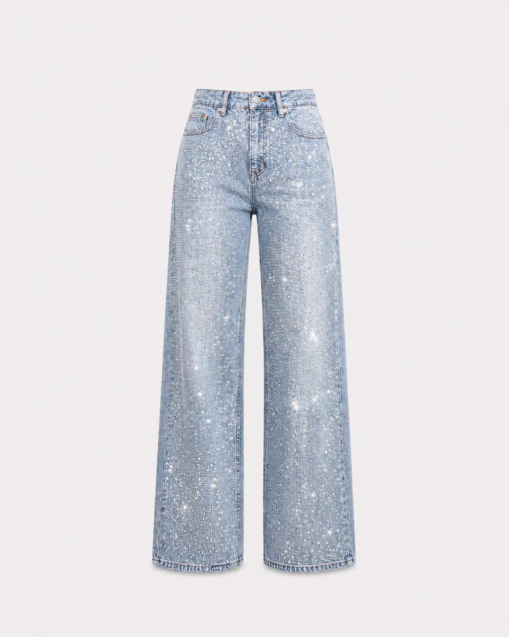 ALL OVER RHINESTONES LIGHT WASH WIDE LEG JEANS - INSEAM 83CM - NON STRETCH | SEISHIKI STUDIO