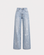ALL OVER RHINESTONES LIGHT WASH WIDE LEG JEANS - INSEAM 83CM - NON STRETCH | SEISHIKI STUDIO