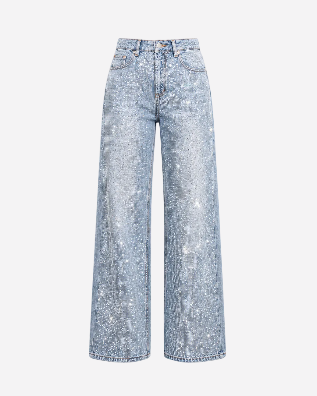 INSEAM 83CM - NON STRETCH - ALL OVER RHINESTONES LIGHT WASH WIDE LEG JEANS | SEISHIKI STUDIO