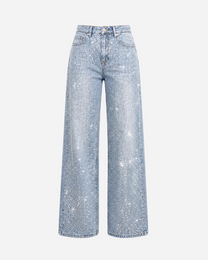 INSEAM 83CM - NON STRETCH - ALL OVER RHINESTONES LIGHT WASH WIDE LEG JEANS | SEISHIKI STUDIO