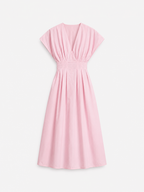 Shape enhancing cotton pleated shortsleeve front tie dress pink | SEISHIKI STUDIO