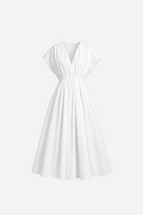 Shape enhancing cotton pleated shortsleeve front tie dress white | SEISHIKI STUDIO
