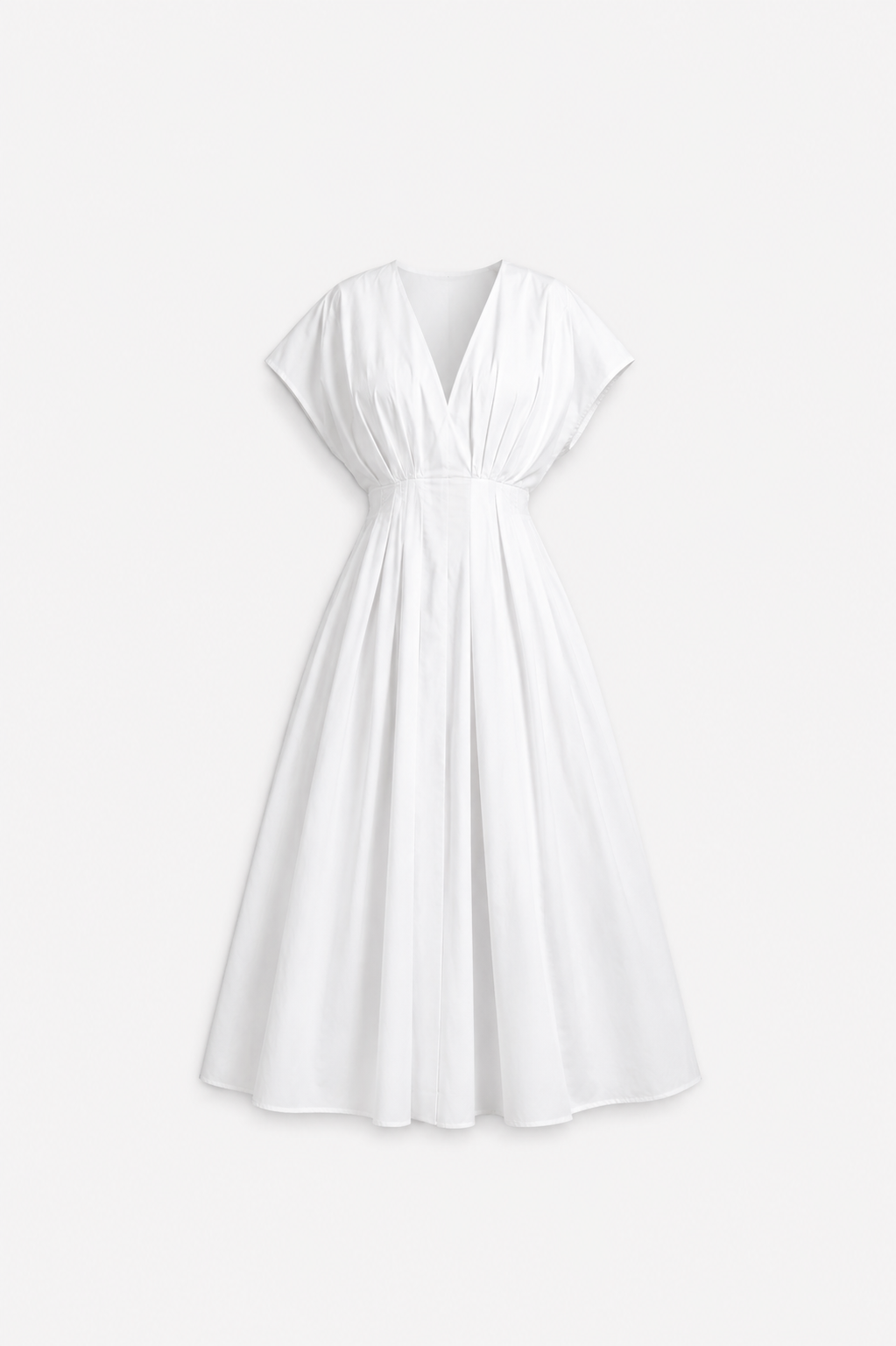 Shape enhancing cotton pleated shortsleeve front tie dress white | SEISHIKI STUDIO