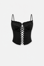 Black Stretch Corset Crop Top with Lace Front | Sculpting Fit – SEISHIKI STUDIO