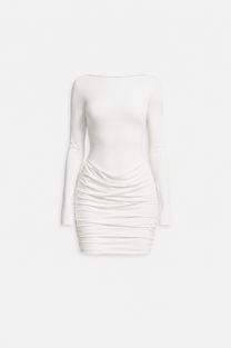 Sculpting Long Sleeve Mini Dress – Buttery Soft Stretch Fit White – SEISHIKI STUDIO