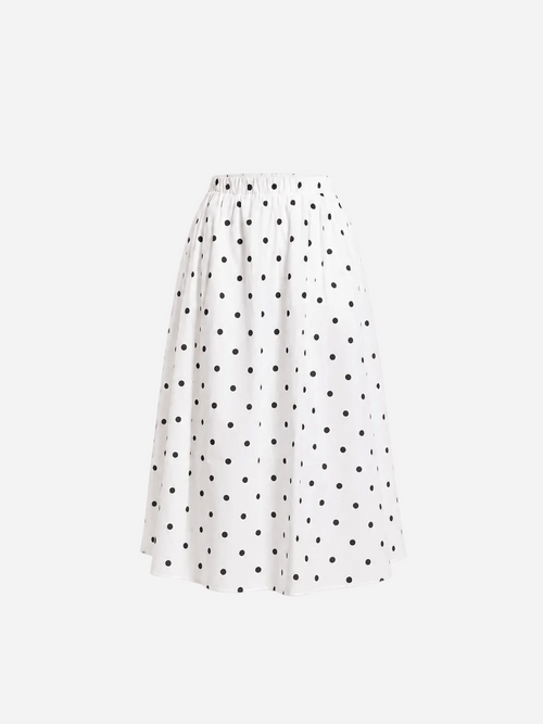 Maxi Length White Polkadot Skirt with Stretch