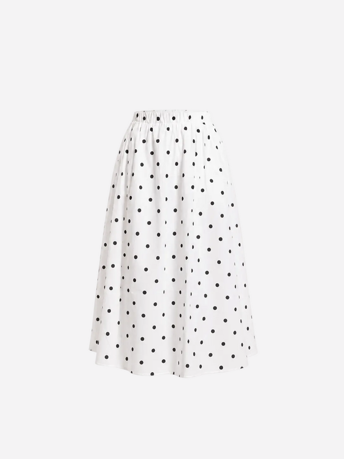 Maxi Length White Polkadot Skirt with Stretch | SEISHIKI STUDIO