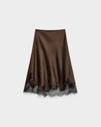 SATIN LACE TRIM SKIRT BROWN | SEISHIKI STUDIO