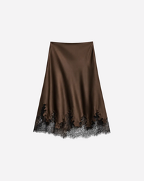 SATIN LACE TRIM SKIRT BROWN | SEISHIKI STUDIO