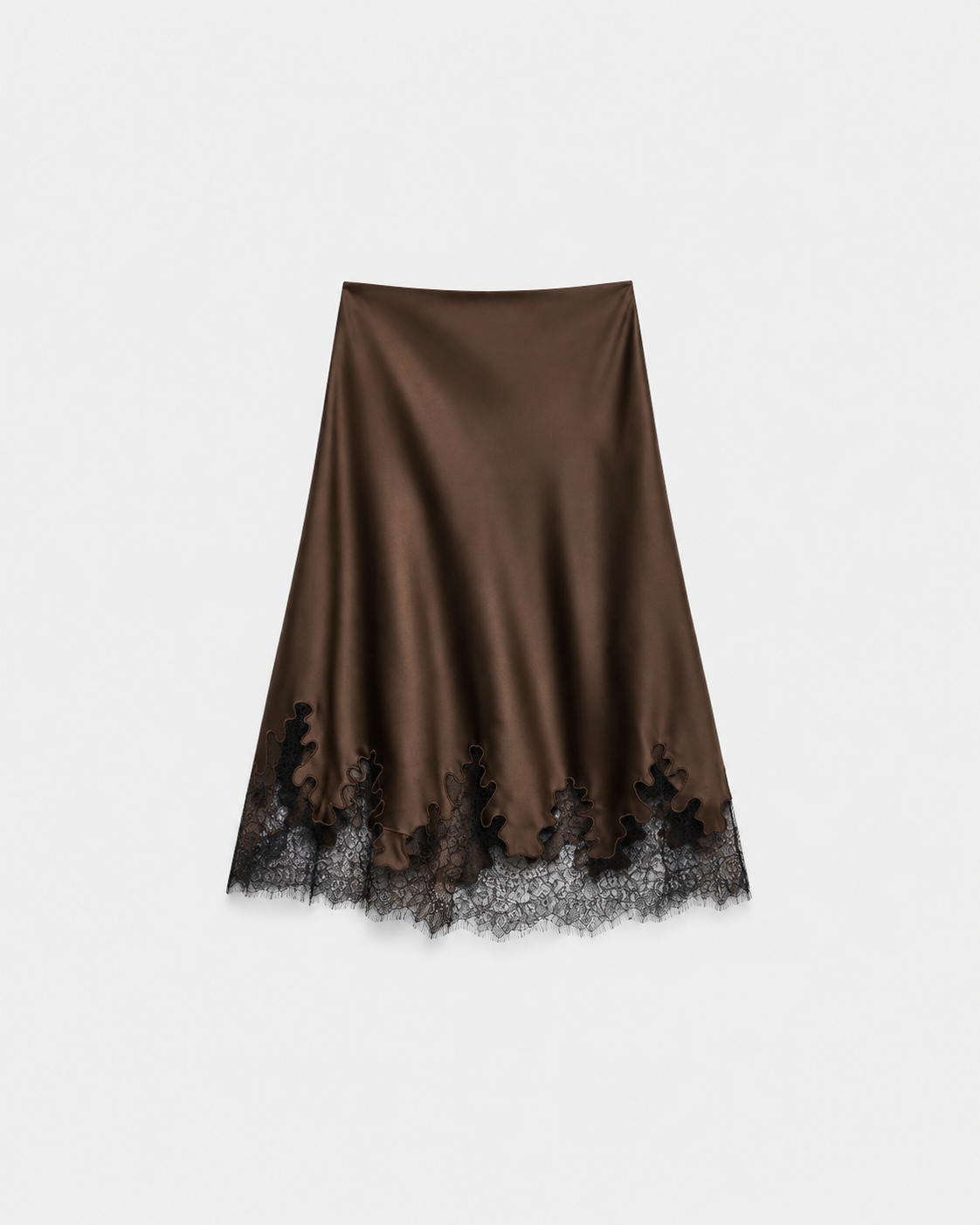SATIN LACE TRIM SKIRT BROWN | SEISHIKI STUDIO