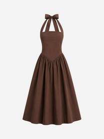Halter neck bow dress brown | SEISHIKI STUDIO