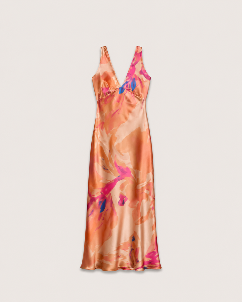 Twist Back Satin Maxi Dress Pastel Orange | SEISHIKI STUDIO