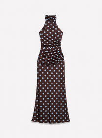 Polka Dot Halter Maxi Dress Brown/Blue | SEISHIKI STUDIO