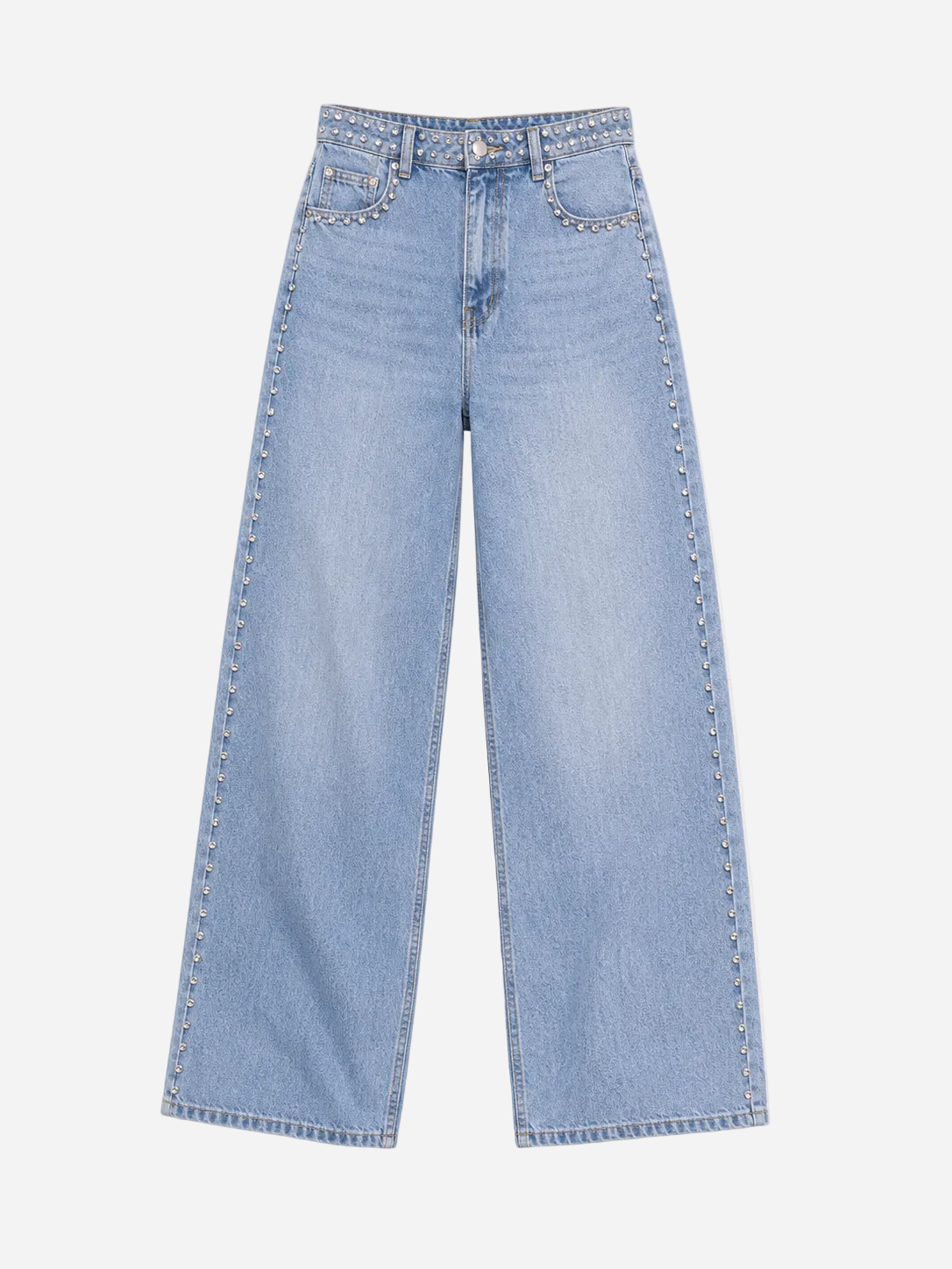 INSEAM 82CM - NON STRETCH - SIDE EMBELLISHED LIGHT WASH WIDE LEG JEANS | SEISHIKI STUDIO