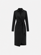 SEISHIKI STUDIO Super Stretchy Wrap Dress, Front Tie, Collared Wrap Dress