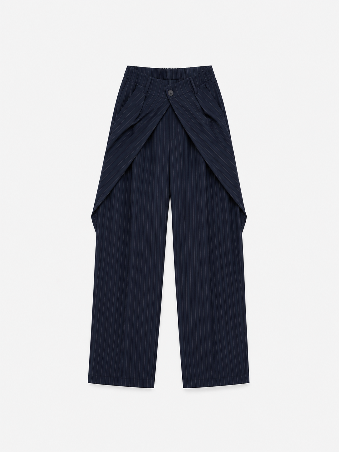 SEISHIKI STUDIO stretchy back pleated front button striped pants dark blue