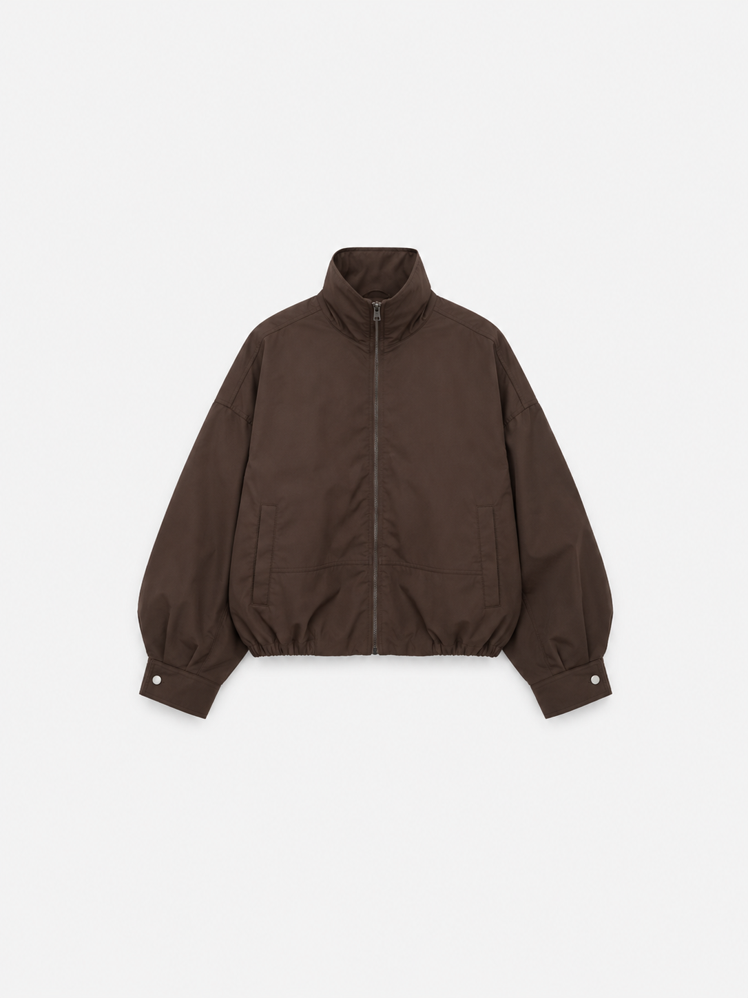 SEISHIKI STUDIO cropped high neck oversized windbreaker jacket brown