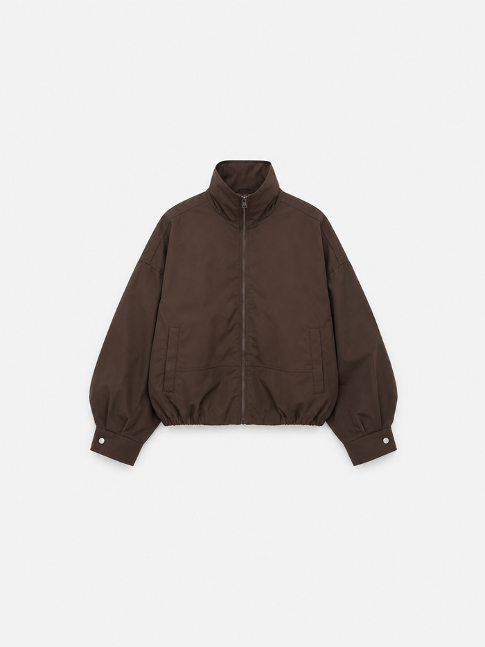Cropped High Neck Oversized Windbreaker Jacket Brown | SEISHIKI STUDIO