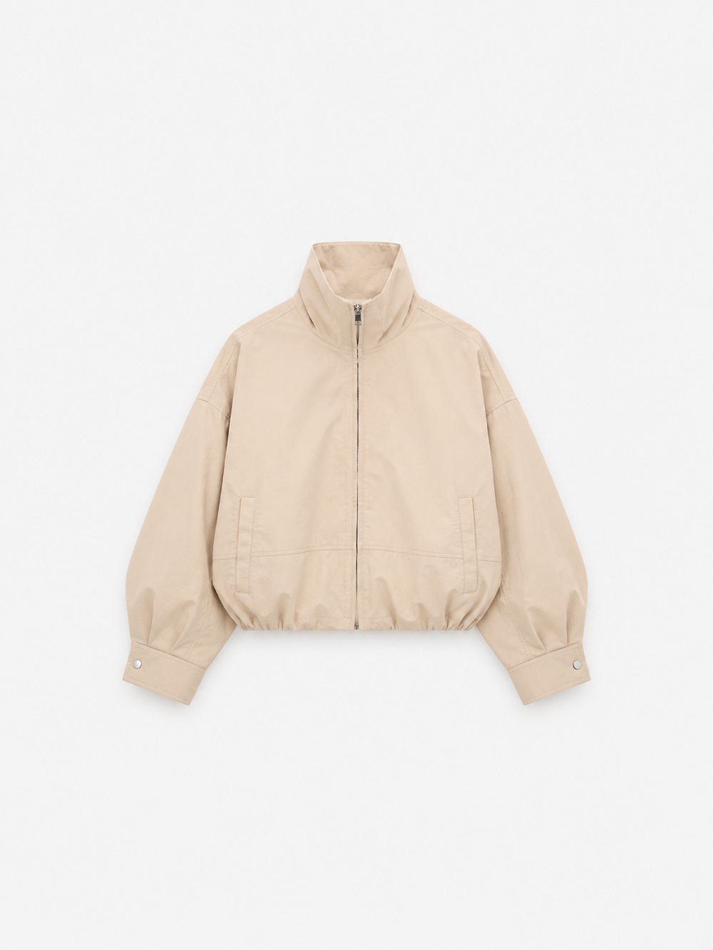 Cropped High Neck Oversized Windbreaker Jacket Beige