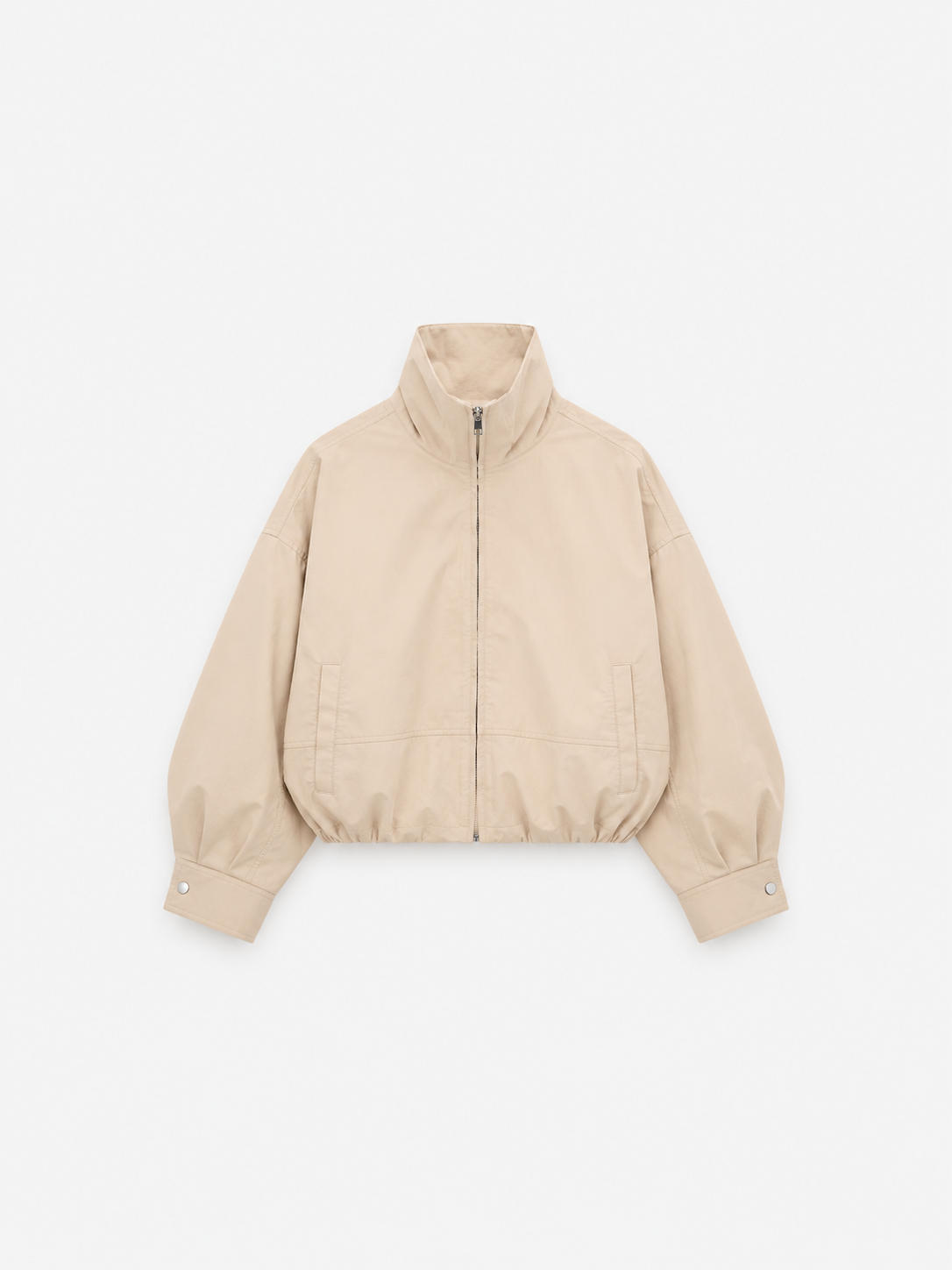 SEISHIKI STUDIO cropped high neck oversized windbreaker jacket beige