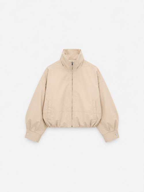 Cropped High Neck Oversized Windbreaker Jacket Beige